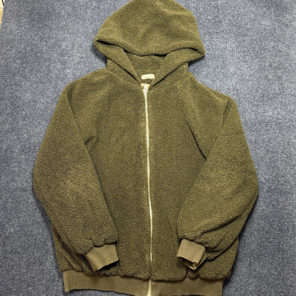 Stevie Hender Jacket Womens Large Green Fleece Sherpa Hooded Full Zip Lined